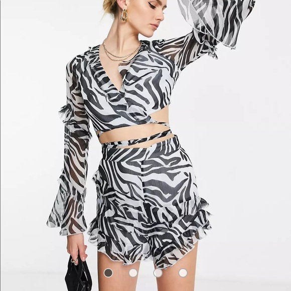 ASOS ruffle blouse and shorts in zebra print - Picture 1 of 3